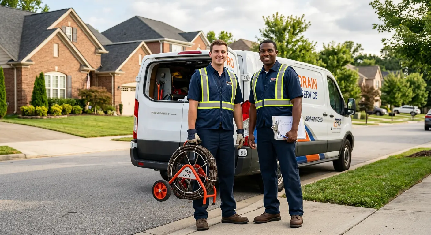 Sewer and drain service team with equipment ready for work in Bennettsville