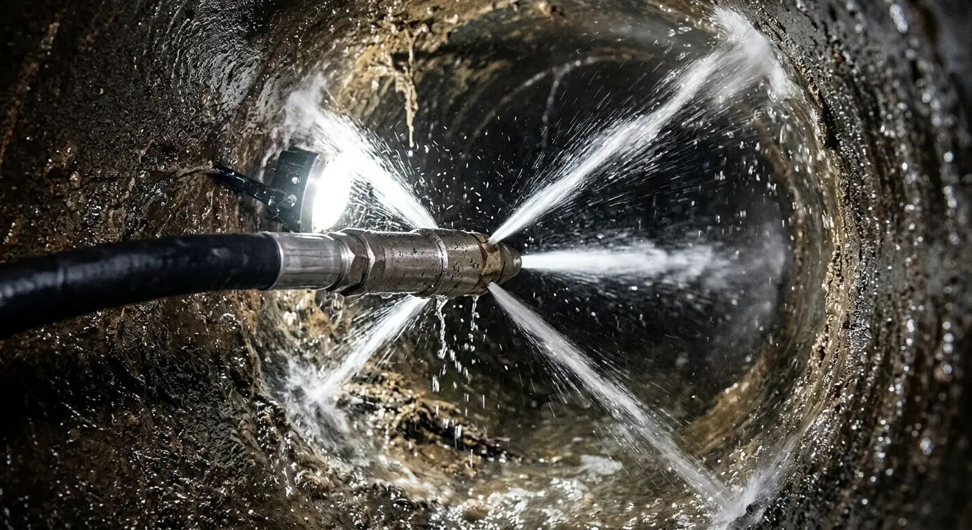 High-pressure hydro jetting nozzle cleaning sewer pipe for Storm Drain Cleaning in Bennettsville